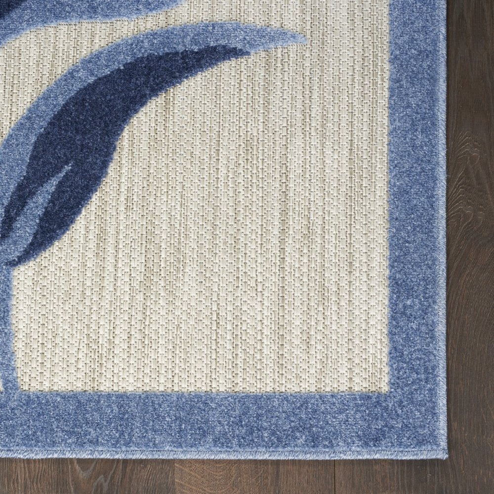 8' Blue And Gray Floral Indoor Outdoor Runner Rug HomeRoots