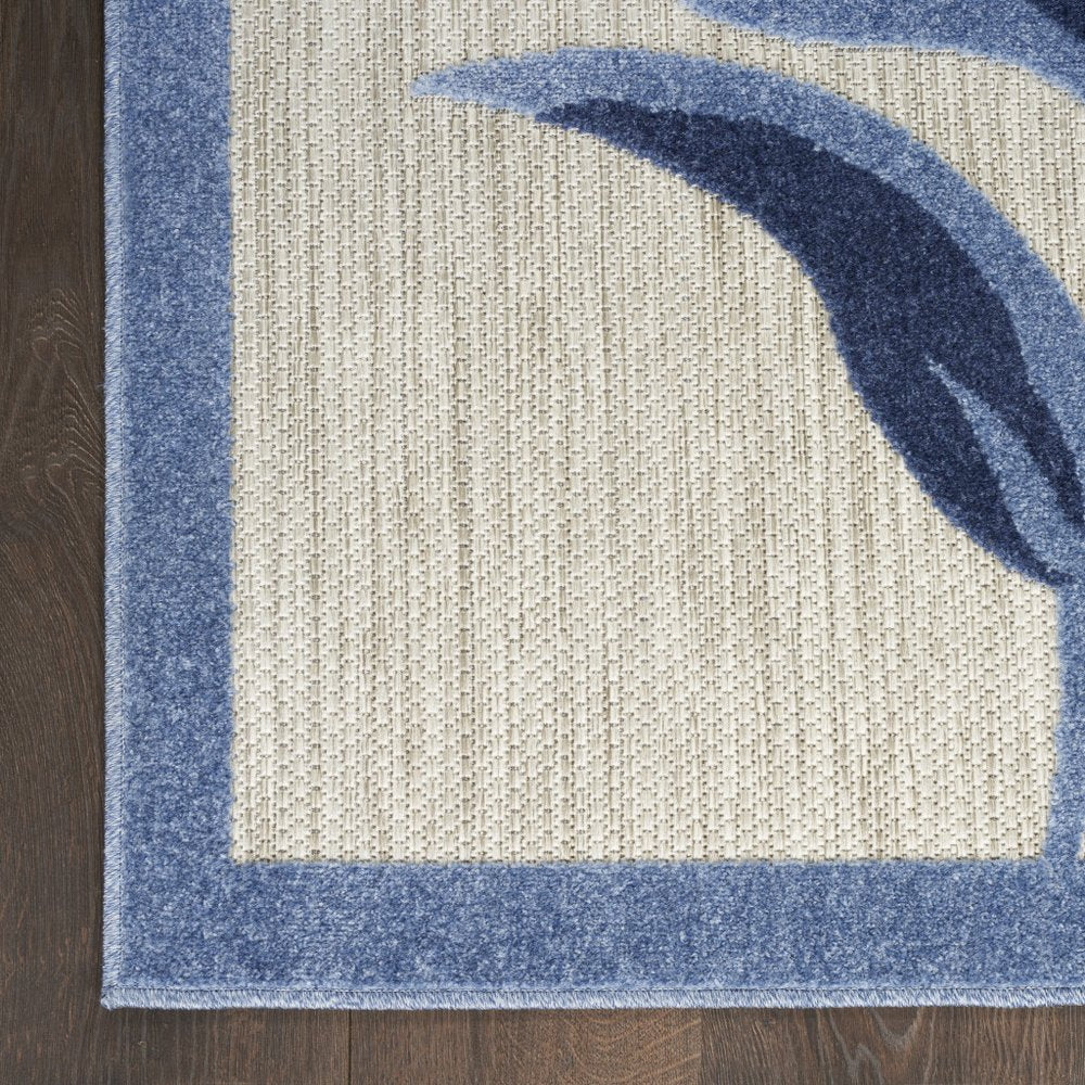 8' Blue And Gray Floral Indoor Outdoor Runner Rug