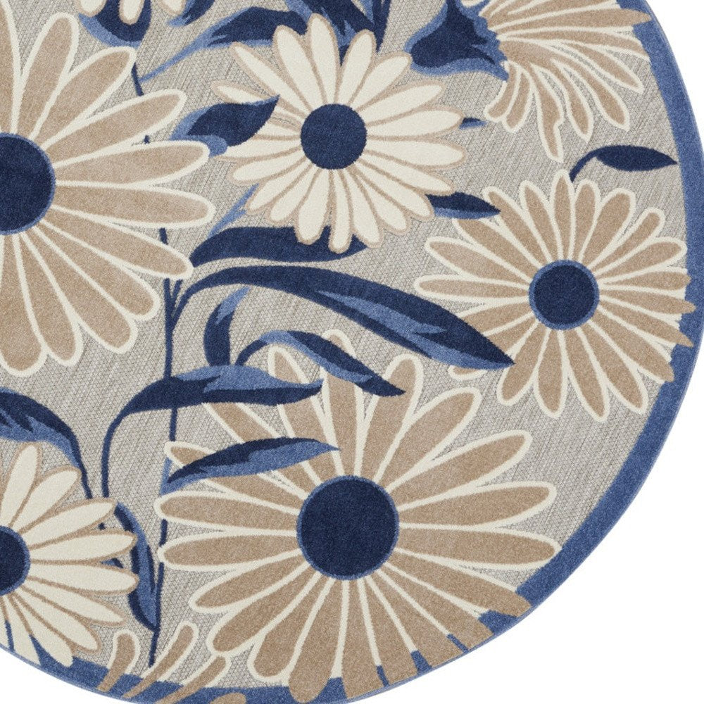 5' Blue And Gray Round Floral Indoor Outdoor Area Rug HomeRoots