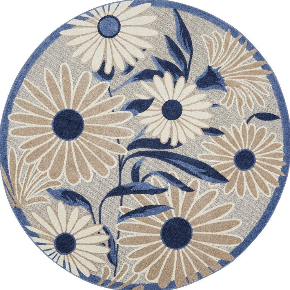 5' Blue And Gray Round Floral Indoor Outdoor Area Rug HomeRoots