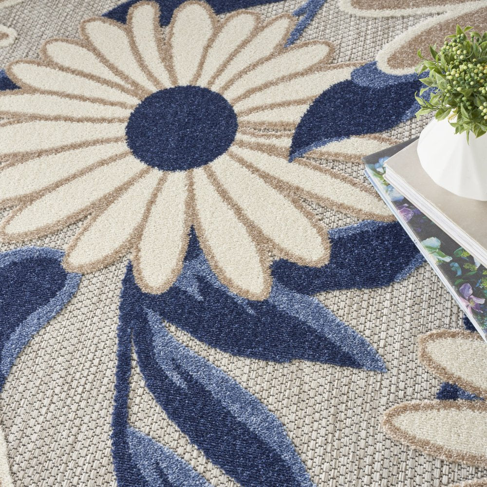 5' Blue And Gray Round Floral Indoor Outdoor Area Rug HomeRoots