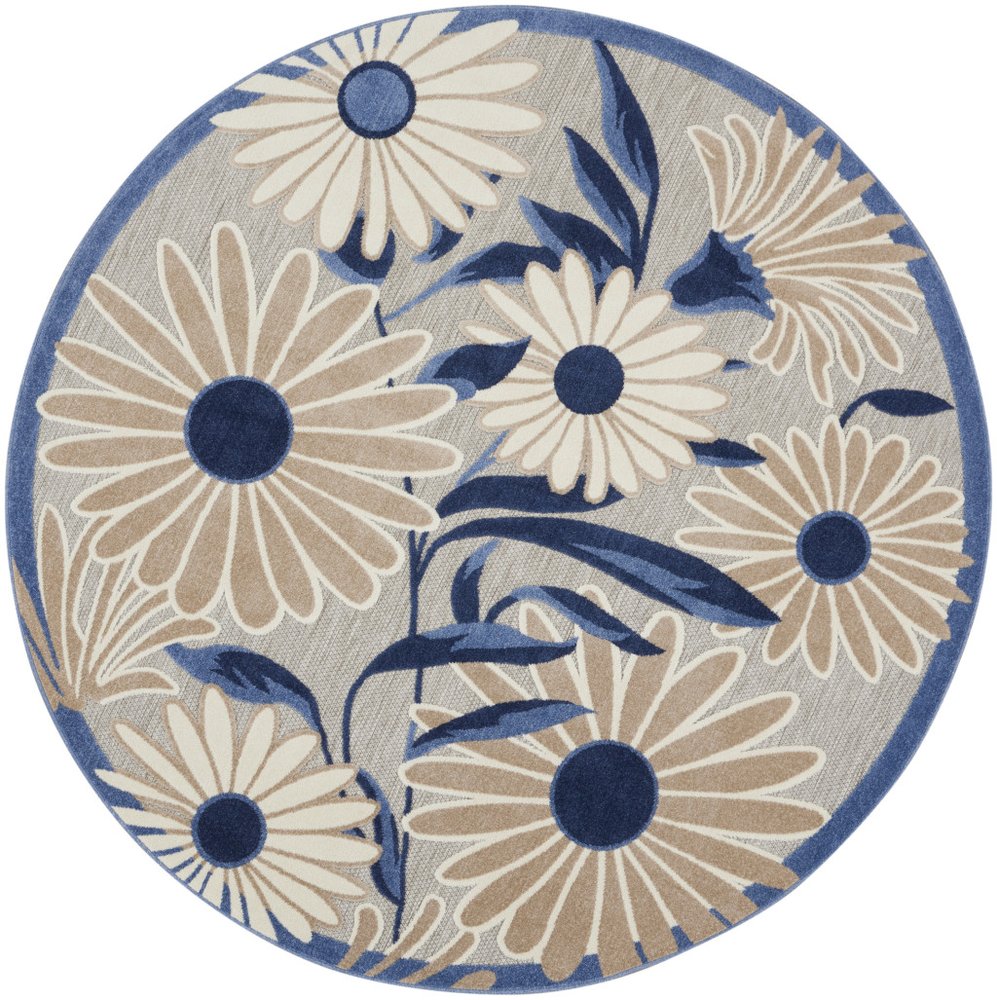 5' Blue And Gray Round Floral Indoor Outdoor Area Rug — view 8
