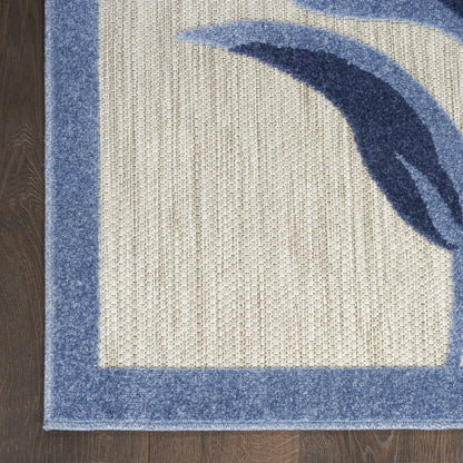 12' Blue And Gray Floral Indoor Outdoor Runner Rug HomeRoots