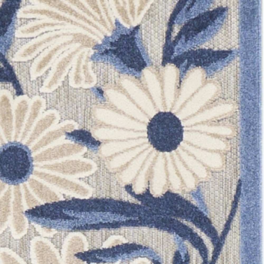 12' Blue And Gray Floral Indoor Outdoor Runner Rug HomeRoots