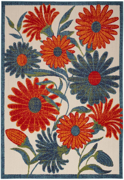 6' X 9' Ivory Blue Orange And Green Floral Indoor Outdoor Area Rug HomeRoots