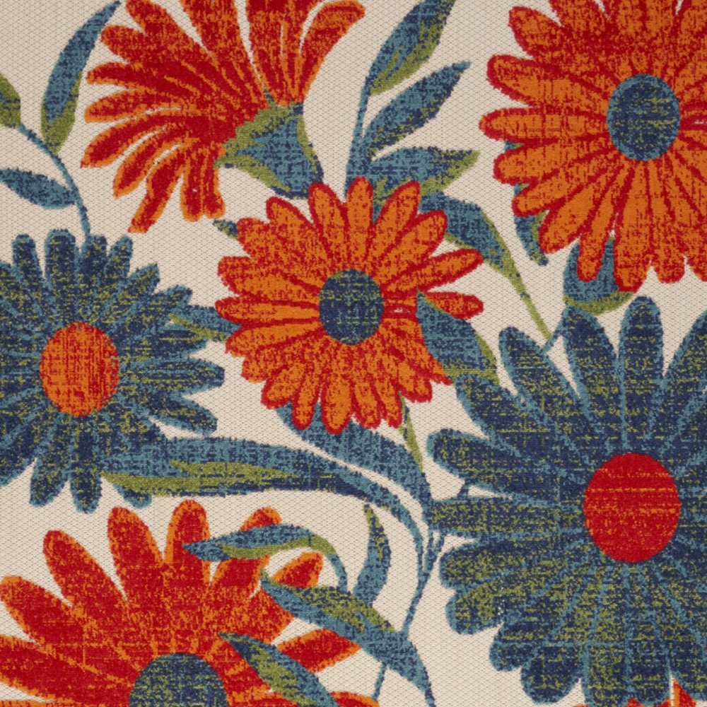 6' X 9' Ivory Blue Orange And Green Floral Indoor Outdoor Area Rug — view 2