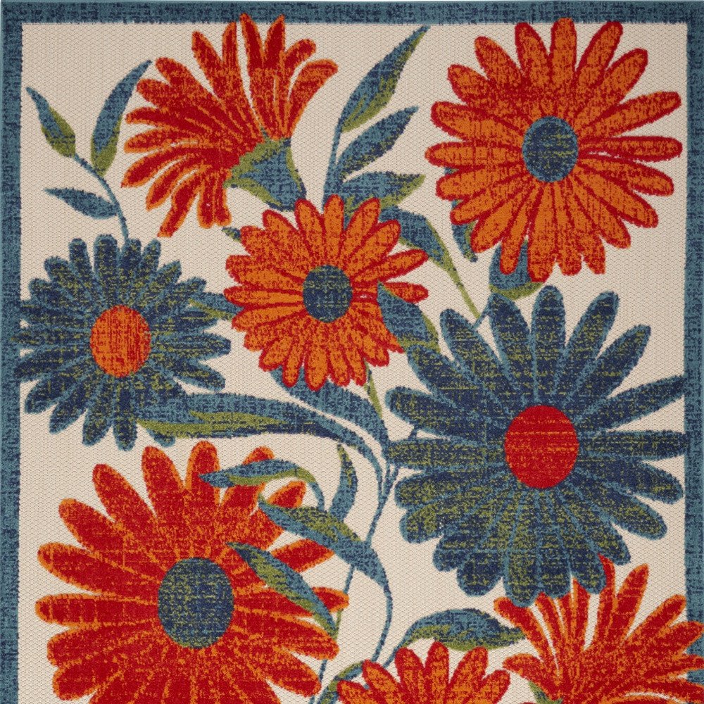 6' X 9' Ivory Blue Orange And Green Floral Indoor Outdoor Area Rug — view 3