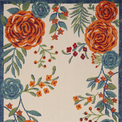 5' X 8' Ivory Blue Orange And Green Floral Indoor Outdoor Area Rug HomeRoots