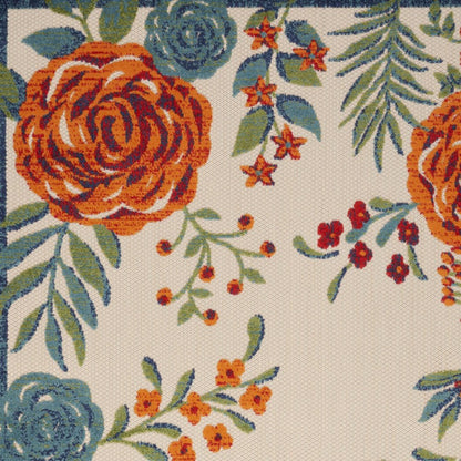 5' X 8' Ivory Blue Orange And Green Floral Indoor Outdoor Area Rug HomeRoots