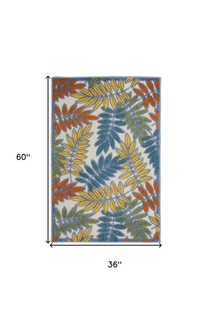 3' X 5' Ivory Yellow Orange Green And Blue Palm Leaf Indoor Outdoor Area Rug HomeRoots