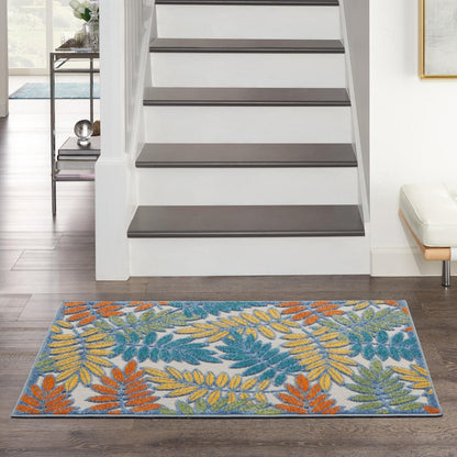 3' X 5' Ivory Yellow Orange Green And Blue Palm Leaf Indoor Outdoor Area Rug HomeRoots