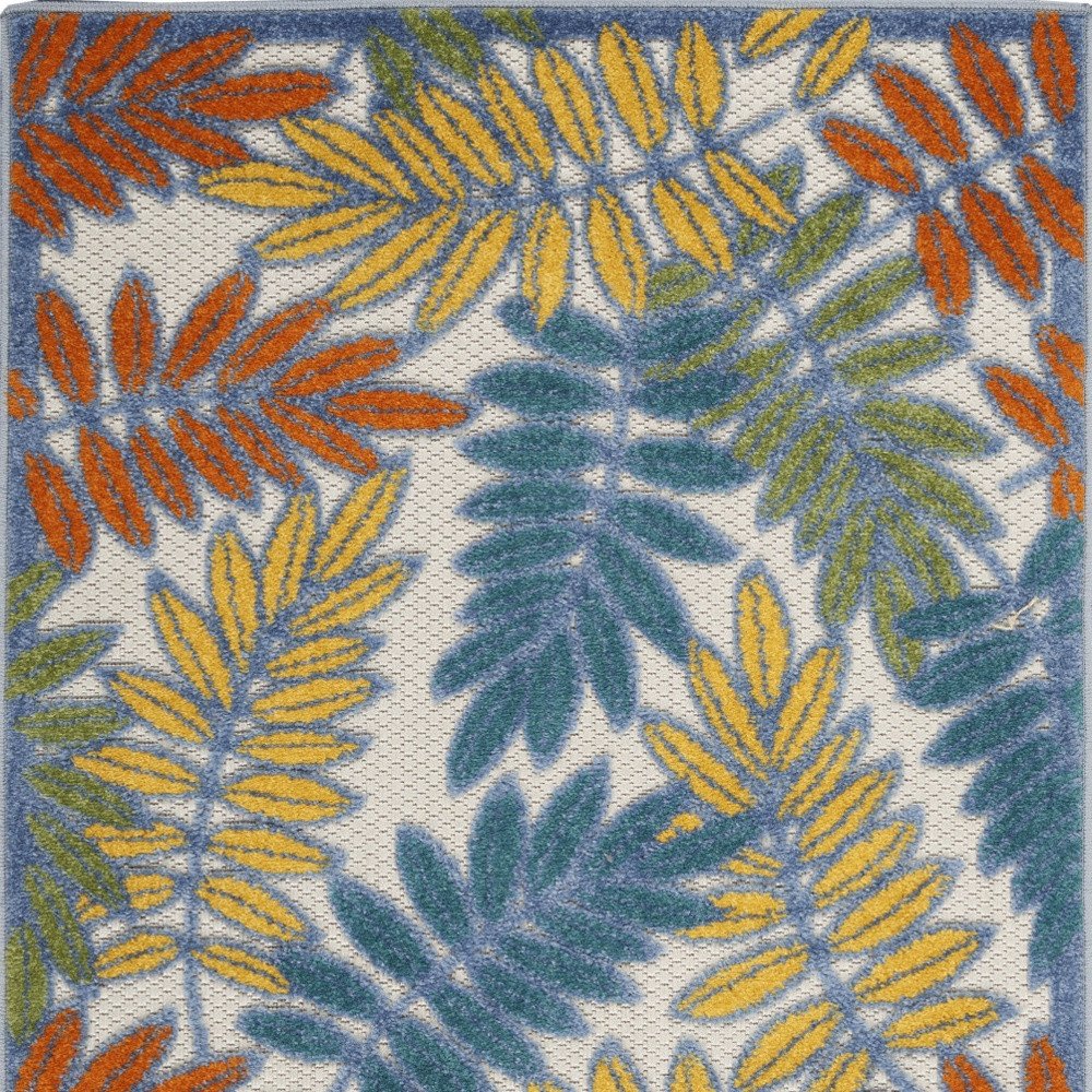 3' X 5' Ivory Yellow Orange Green And Blue Palm Leaf Indoor Outdoor Area Rug — view 3