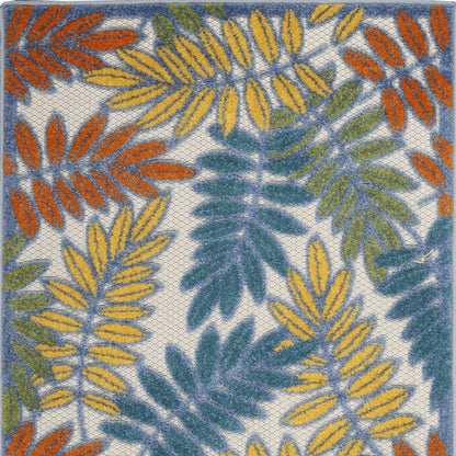 3' X 5' Ivory Yellow Orange Green And Blue Palm Leaf Indoor Outdoor Area Rug HomeRoots
