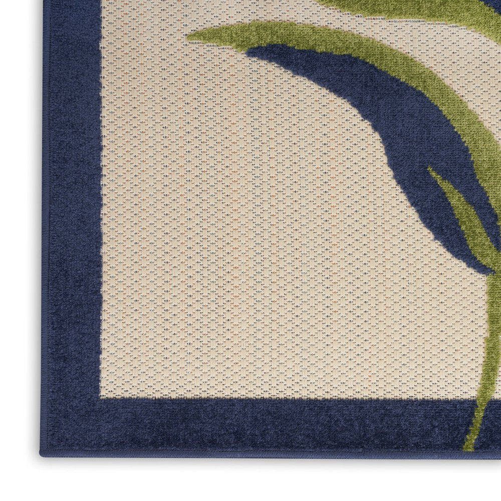 5' Ivory Blue And Orange Square Floral Indoor Outdoor Area Rug — view 6