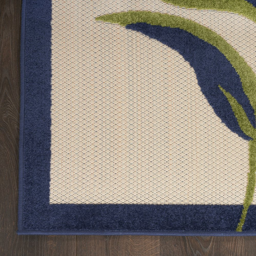 5' Ivory Blue And Orange Square Floral Indoor Outdoor Area Rug HomeRoots