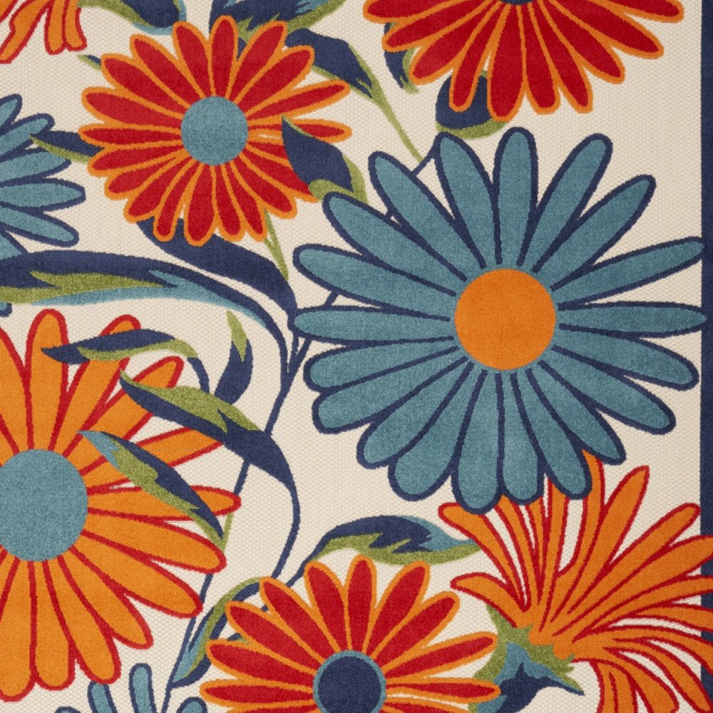 12' X 15' Ivory Blue And Orange Floral Indoor Outdoor Area Rug HomeRoots