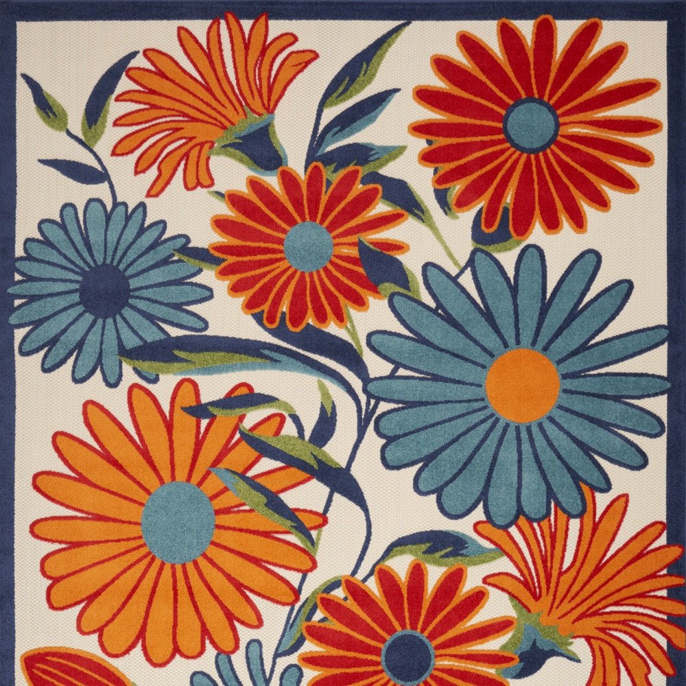 12' X 15' Ivory Blue And Orange Floral Indoor Outdoor Area Rug — view 3