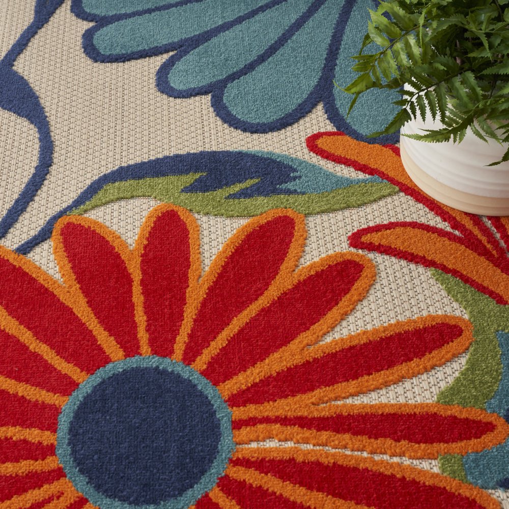 12' X 15' Ivory Blue And Orange Floral Indoor Outdoor Area Rug HomeRoots