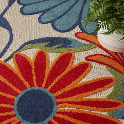 12' X 15' Ivory Blue And Orange Floral Indoor Outdoor Area Rug HomeRoots