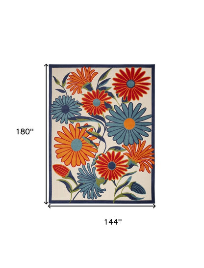 12' X 15' Ivory Blue And Orange Floral Indoor Outdoor Area Rug HomeRoots