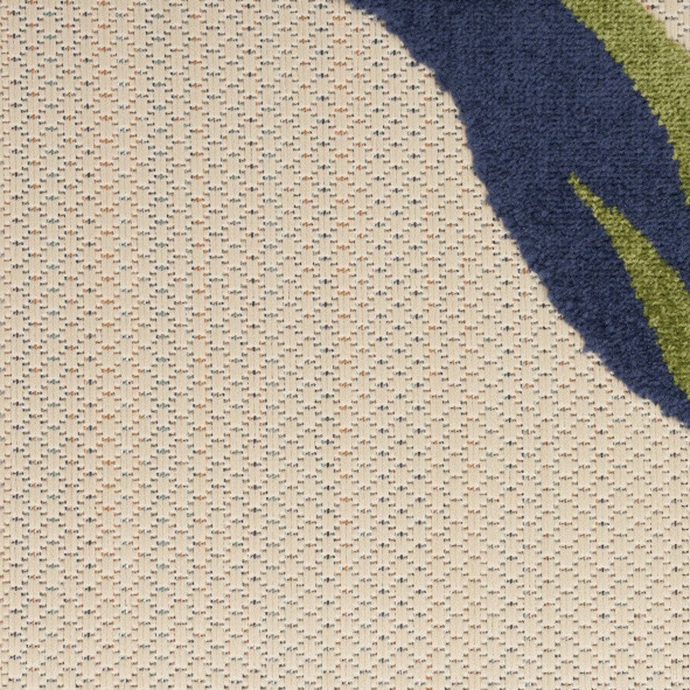 12' Ivory Blue And Orange Floral Indoor Outdoor Runner Rug — view 1