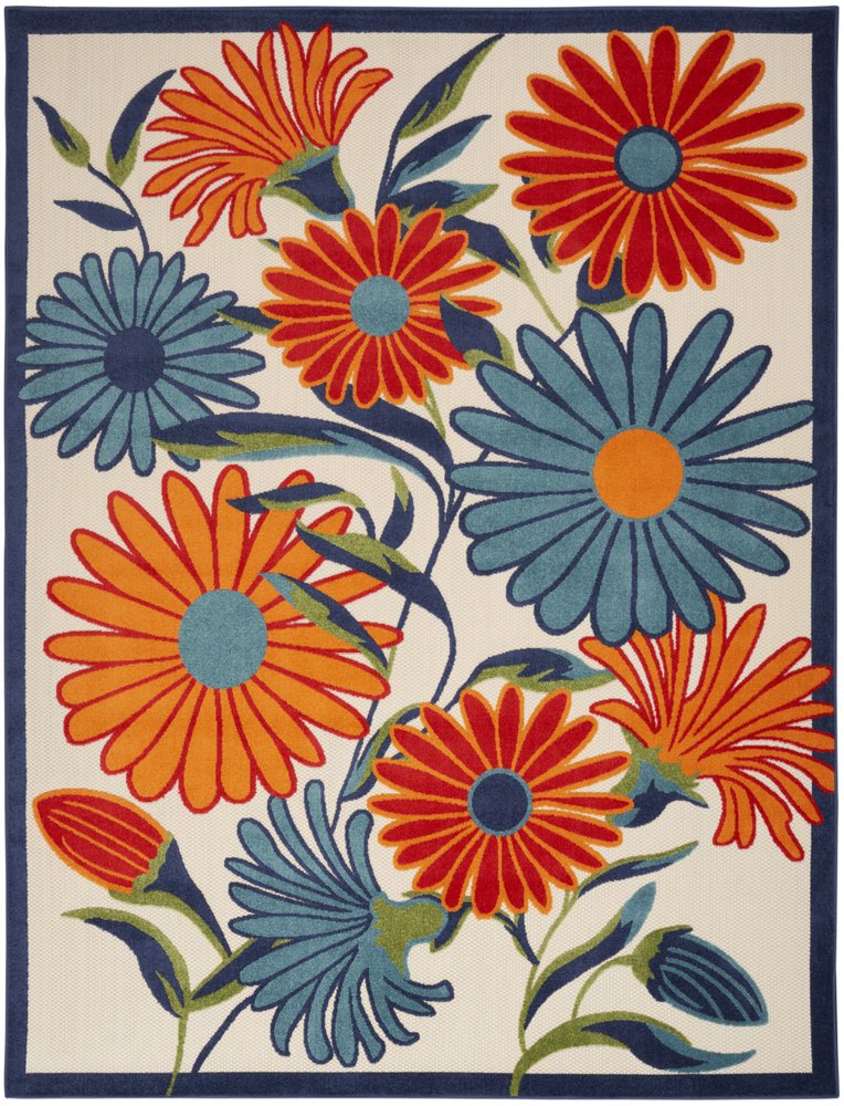 10' X 14' Ivory Blue And Orange Floral Indoor Outdoor Area Rug HomeRoots