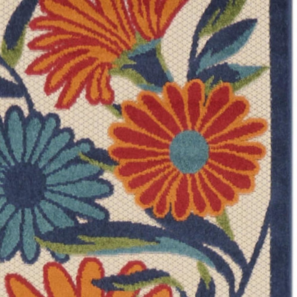 10' Ivory Blue And Orange Floral Indoor Outdoor Runner Rug HomeRoots