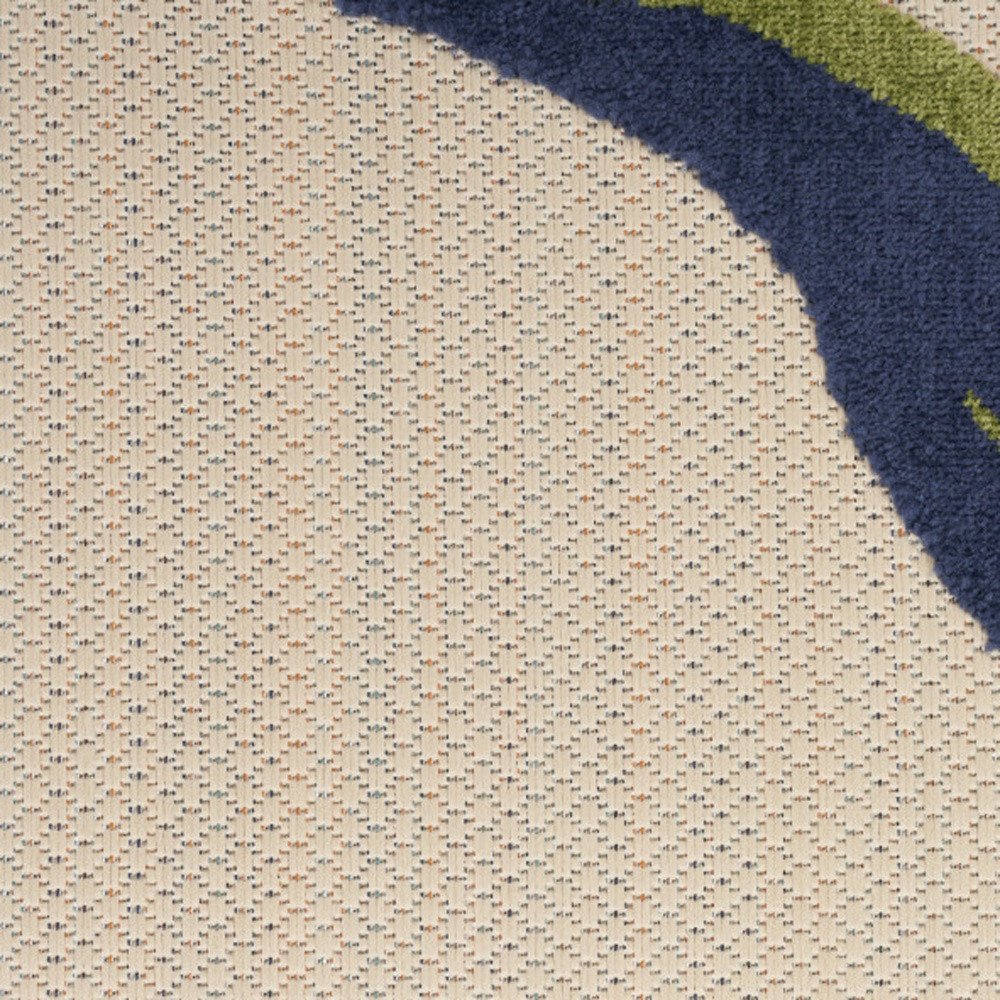 10' Ivory Blue And Orange Floral Indoor Outdoor Runner Rug — view 1