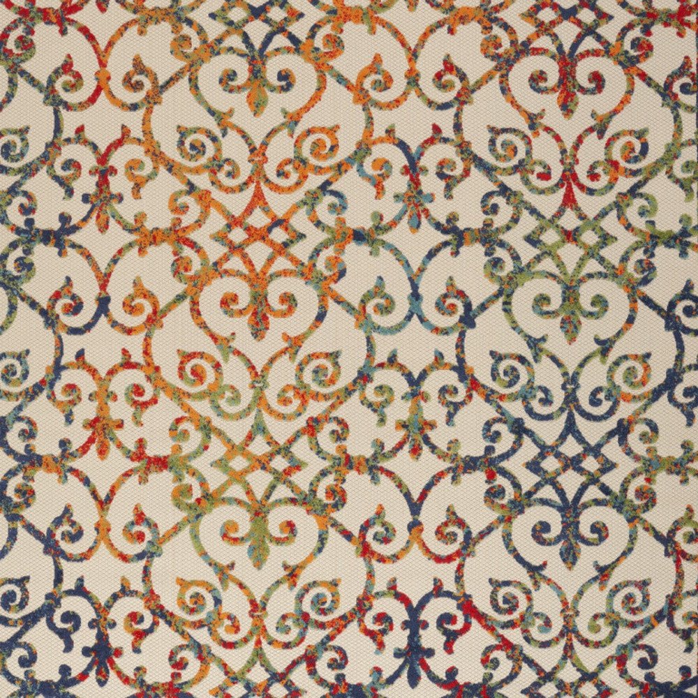 10' X 14' Ivory Blue Orange Green And Red Medallion Indoor Outdoor Area Rug HomeRoots
