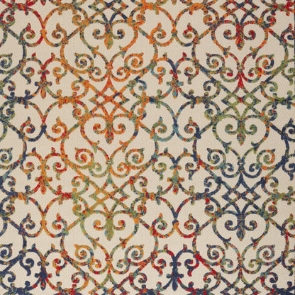 10' X 14' Ivory Blue Orange Green And Red Medallion Indoor Outdoor Area Rug HomeRoots