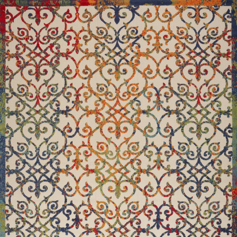 10' X 14' Ivory Blue Orange Green And Red Medallion Indoor Outdoor Area Rug HomeRoots