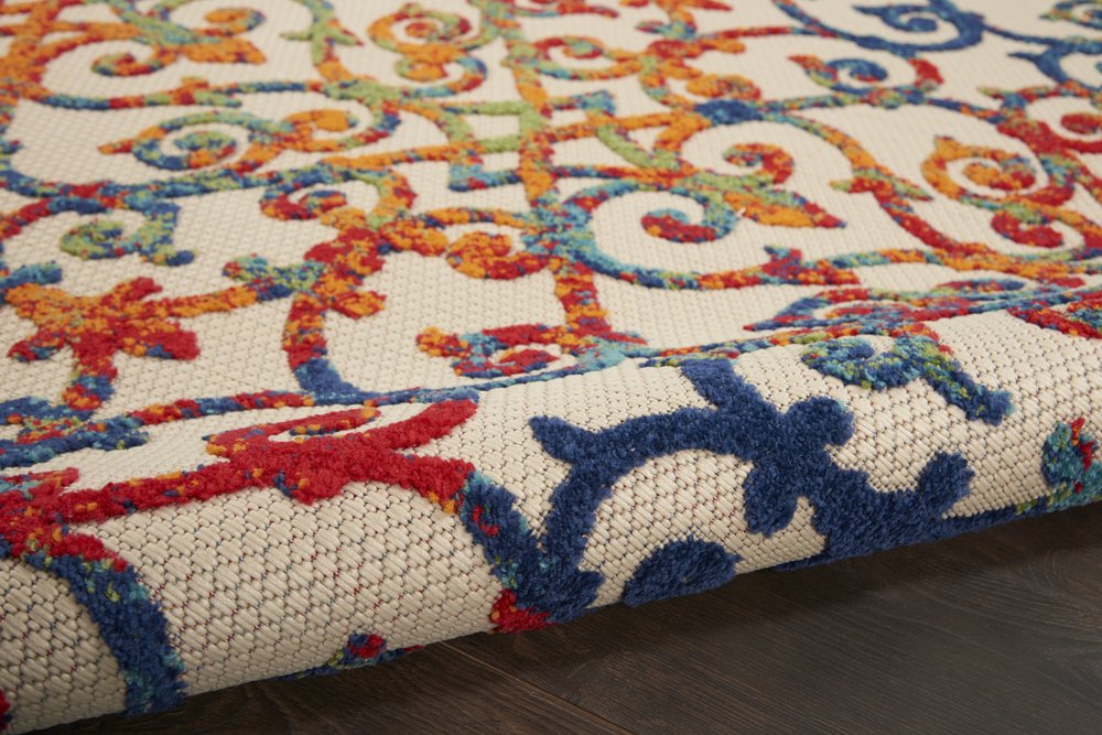 10' X 14' Ivory Blue Orange Green And Red Medallion Indoor Outdoor Area Rug — view 5