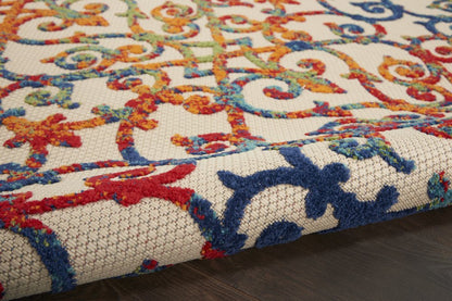 10' X 14' Ivory Blue Orange Green And Red Medallion Indoor Outdoor Area Rug HomeRoots