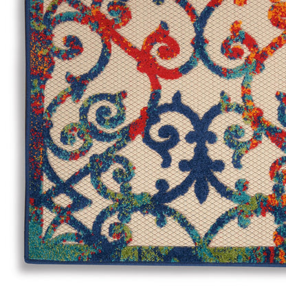10' X 14' Ivory Blue Orange Green And Red Medallion Indoor Outdoor Area Rug HomeRoots