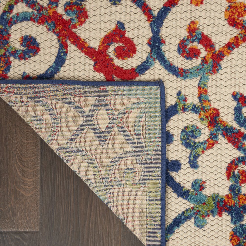 10' X 14' Ivory Blue Orange Green And Red Medallion Indoor Outdoor Area Rug — view 9