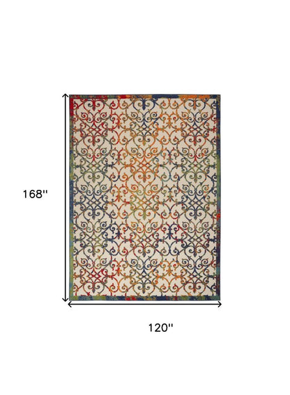 10' X 14' Ivory Blue Orange Green And Red Medallion Indoor Outdoor Area Rug HomeRoots