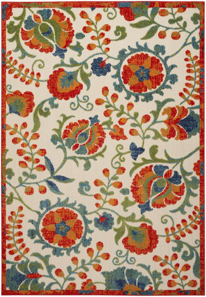 5' X 8' Red Gold Green And Teal Blue Floral Indoor Outdoor Area Rug HomeRoots