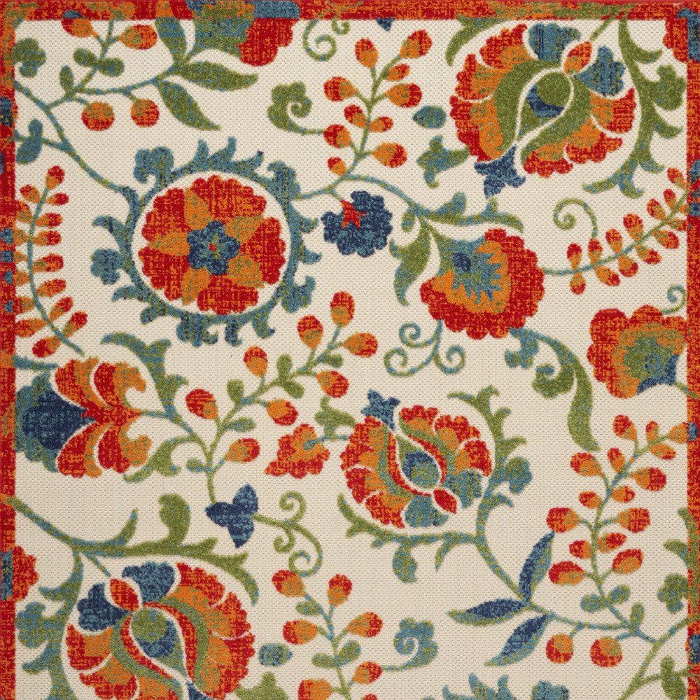 4' X 6' Red Gold Green And Teal Blue Floral Indoor Outdoor Area Rug — view 2