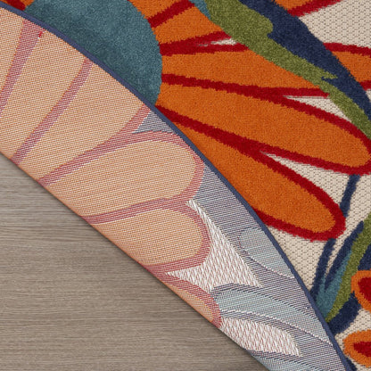 10' Ivory Blue And Orange Round Floral Indoor Outdoor Area Rug HomeRoots