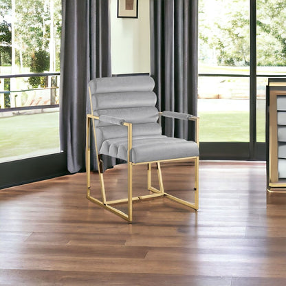 Set of Two Tufted Black And Silver Metallic Upholstered Velvet Dining Arm Chairs HomeRoots