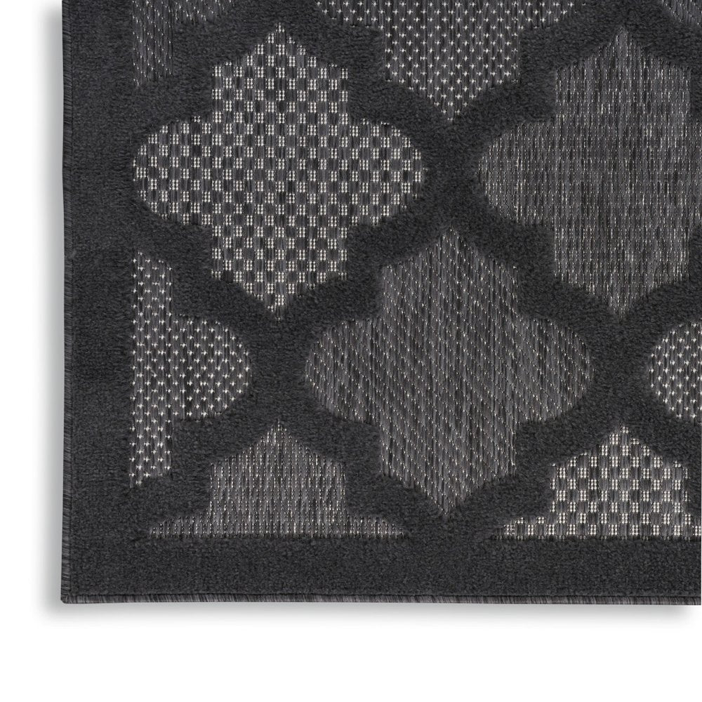10' Charcoal And Black Trellis Indoor Outdoor Runner Rug HomeRoots