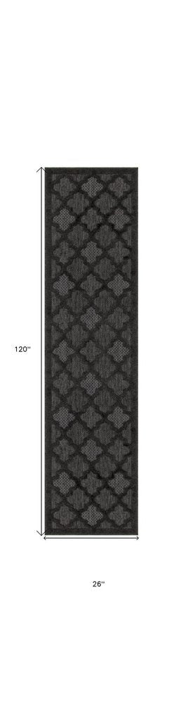 10' Charcoal And Black Trellis Indoor Outdoor Runner Rug HomeRoots