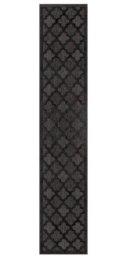 12' Charcoal And Black Trellis Indoor Outdoor Runner Rug HomeRoots