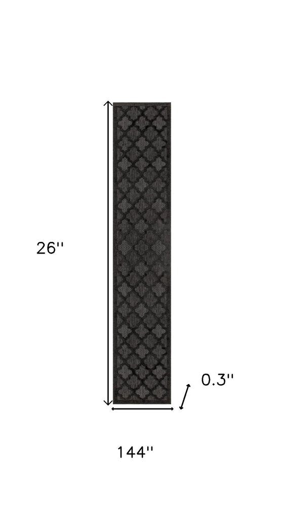 12' Charcoal And Black Trellis Indoor Outdoor Runner Rug — view 9