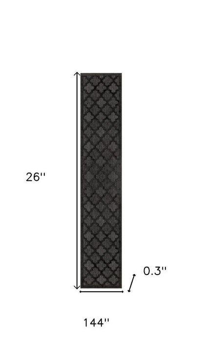12' Charcoal And Black Trellis Indoor Outdoor Runner Rug HomeRoots