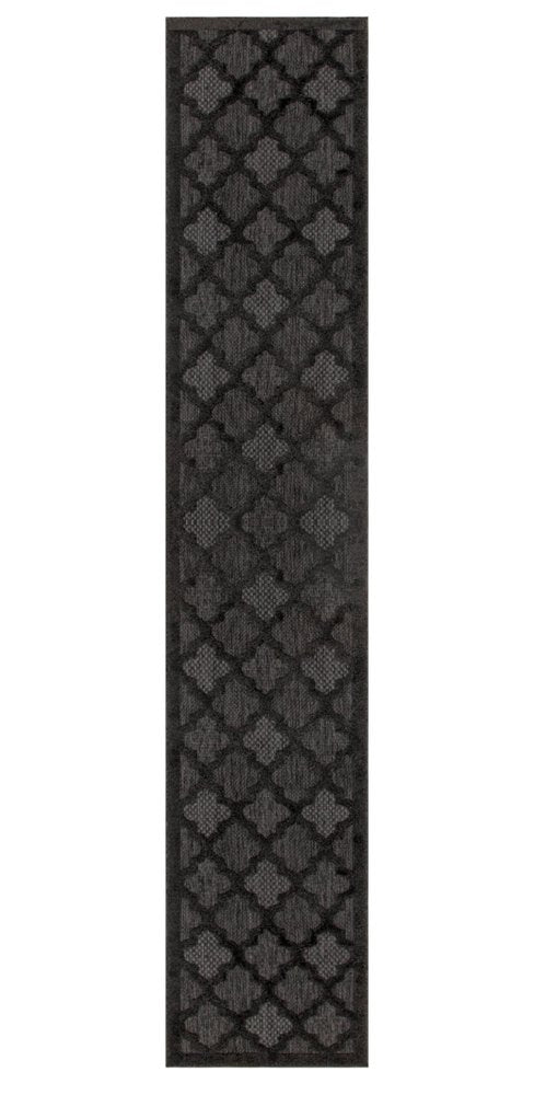 16' Charcoal And Black Trellis Indoor Outdoor Runner Rug HomeRoots