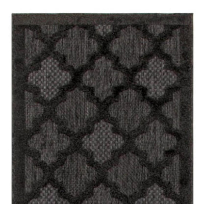 16' Charcoal And Black Trellis Indoor Outdoor Runner Rug