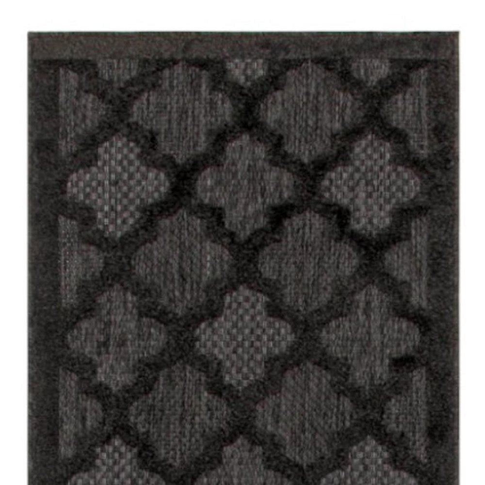 16' Charcoal And Black Trellis Indoor Outdoor Runner Rug HomeRoots