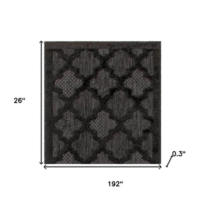 16' Charcoal And Black Trellis Indoor Outdoor Runner Rug HomeRoots