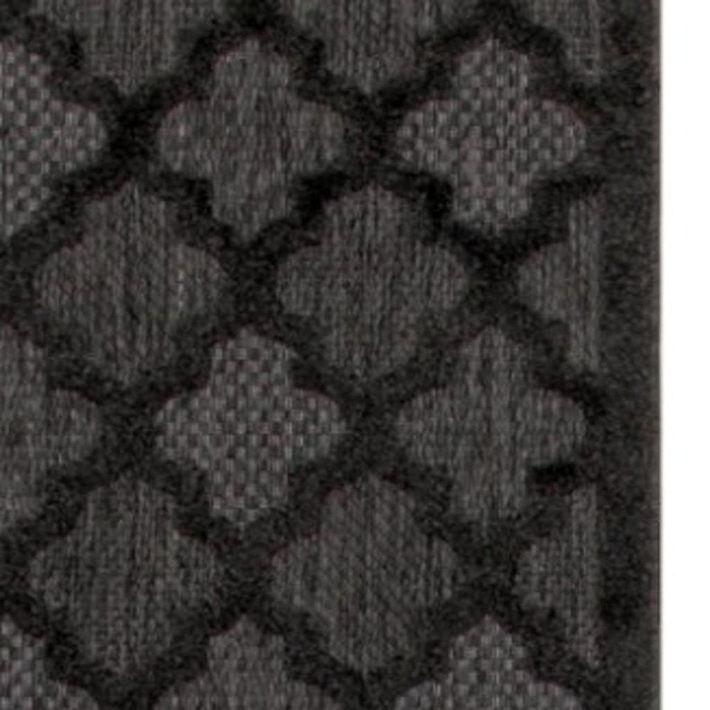 20' Charcoal And Black Trellis Indoor Outdoor Runner Rug HomeRoots